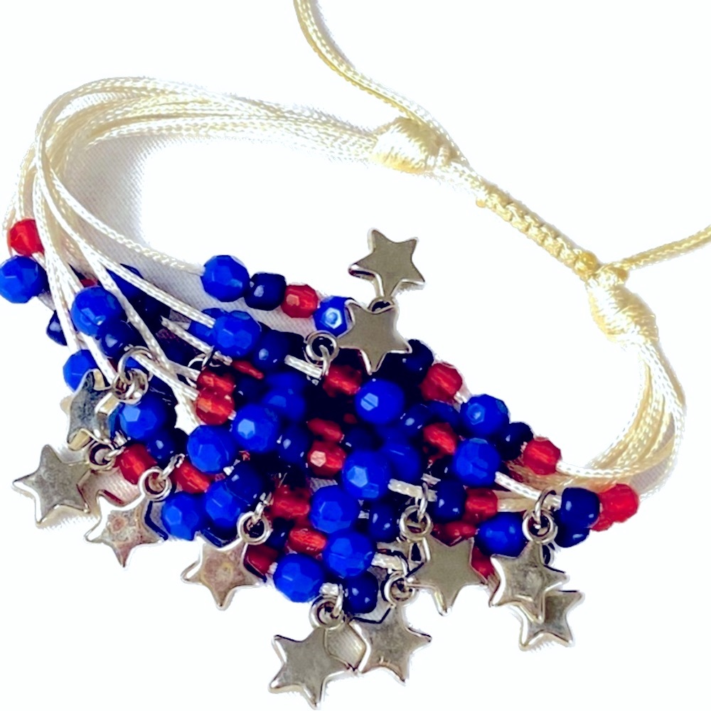 Red white blue juicy profuse star charm string bracelet Fourth of July Patriotic